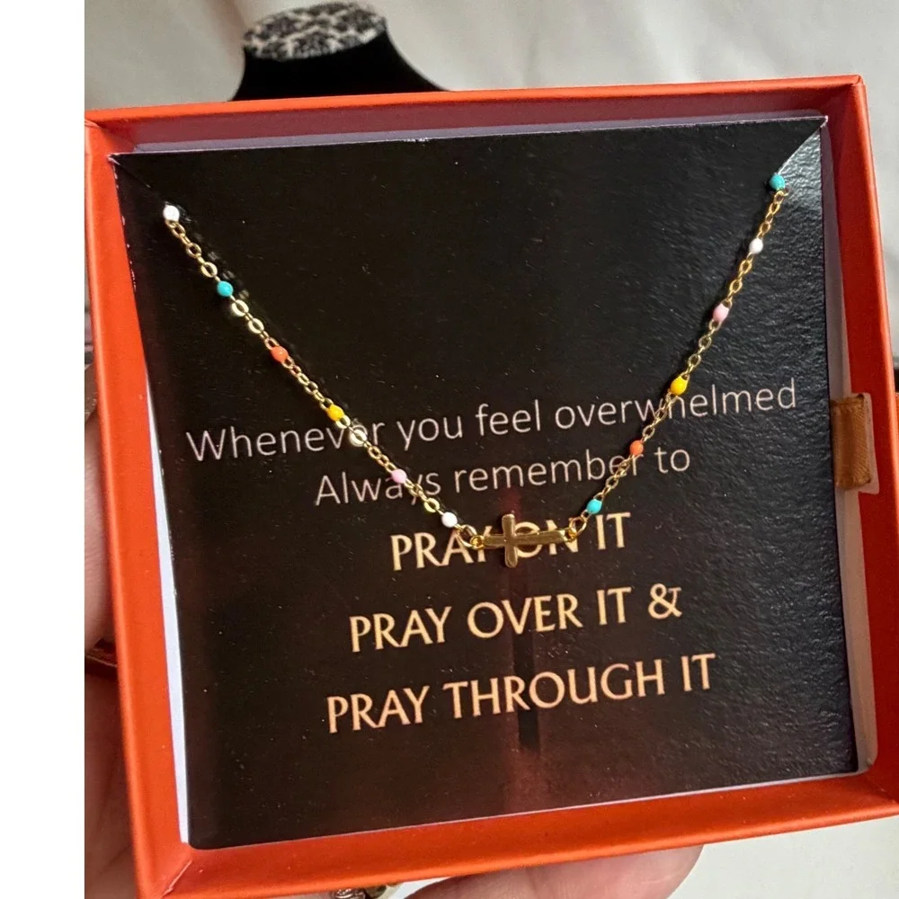 S925 Gold Sterling Silver Cross Bracelet Multi Color Enamel Bead Religious
